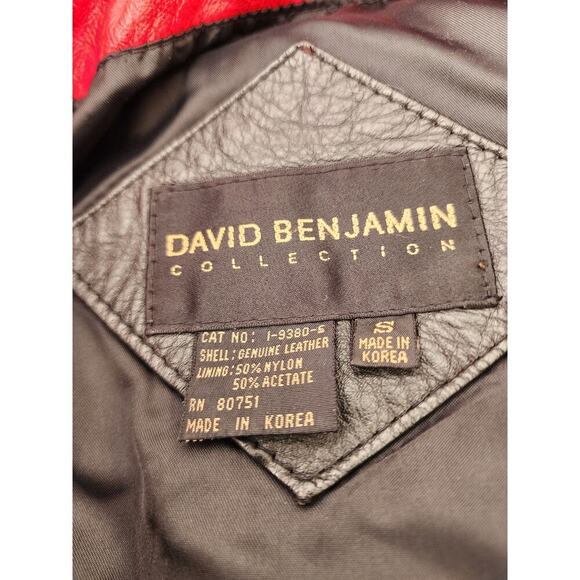 Vtg 80s David Benjamin Long Red Black Geometric Leather Funky Abstract Coat Sz S - Picture 9 of 9